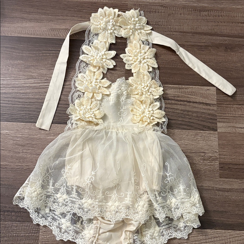 Elegant Cream Lace Baby Dress